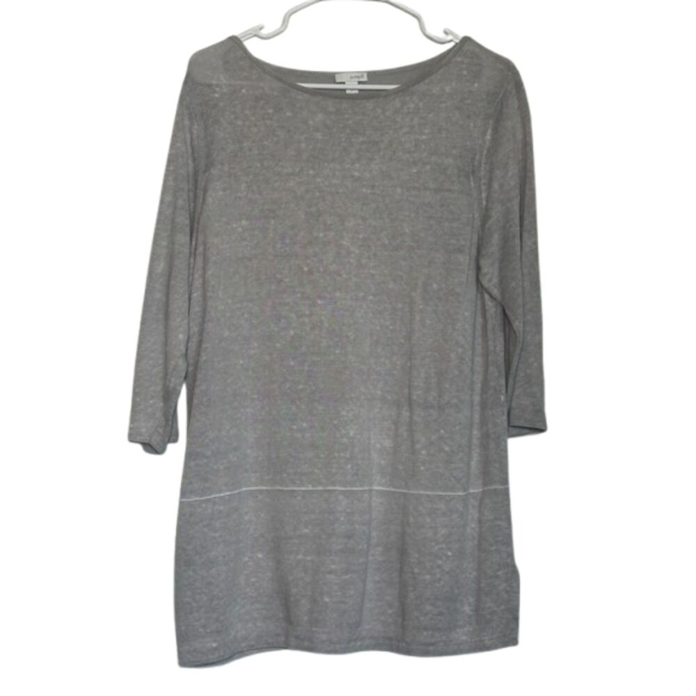 J.Jill PureJill Linen Blend Tunic Top Womens Large 3/4 Sleeves Lagenlook Grey